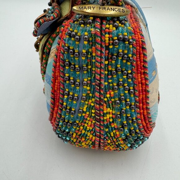 Mary Frances floral motif beaded bag teal orange green *read* - Picture 8 of 16